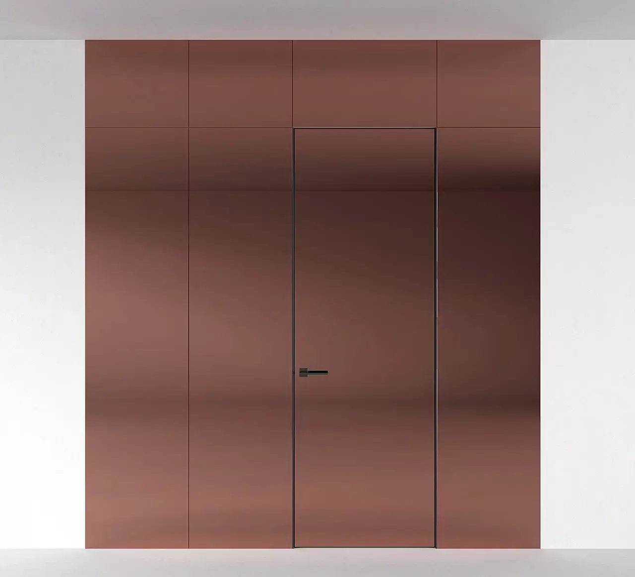 Сочетание стеновых панелей со стеклом и коллекцией дверей Рейн