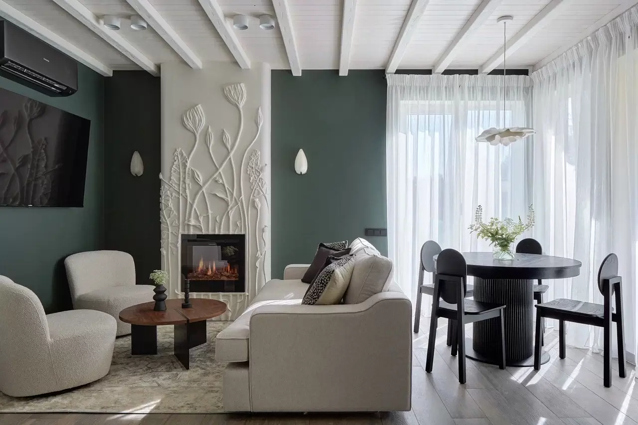 Кухня-гостиная с цветущим камином — 1