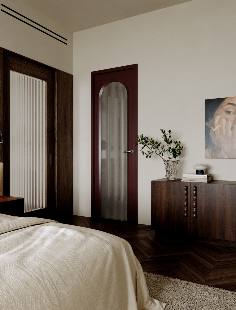 Спальня с акцентной дверью